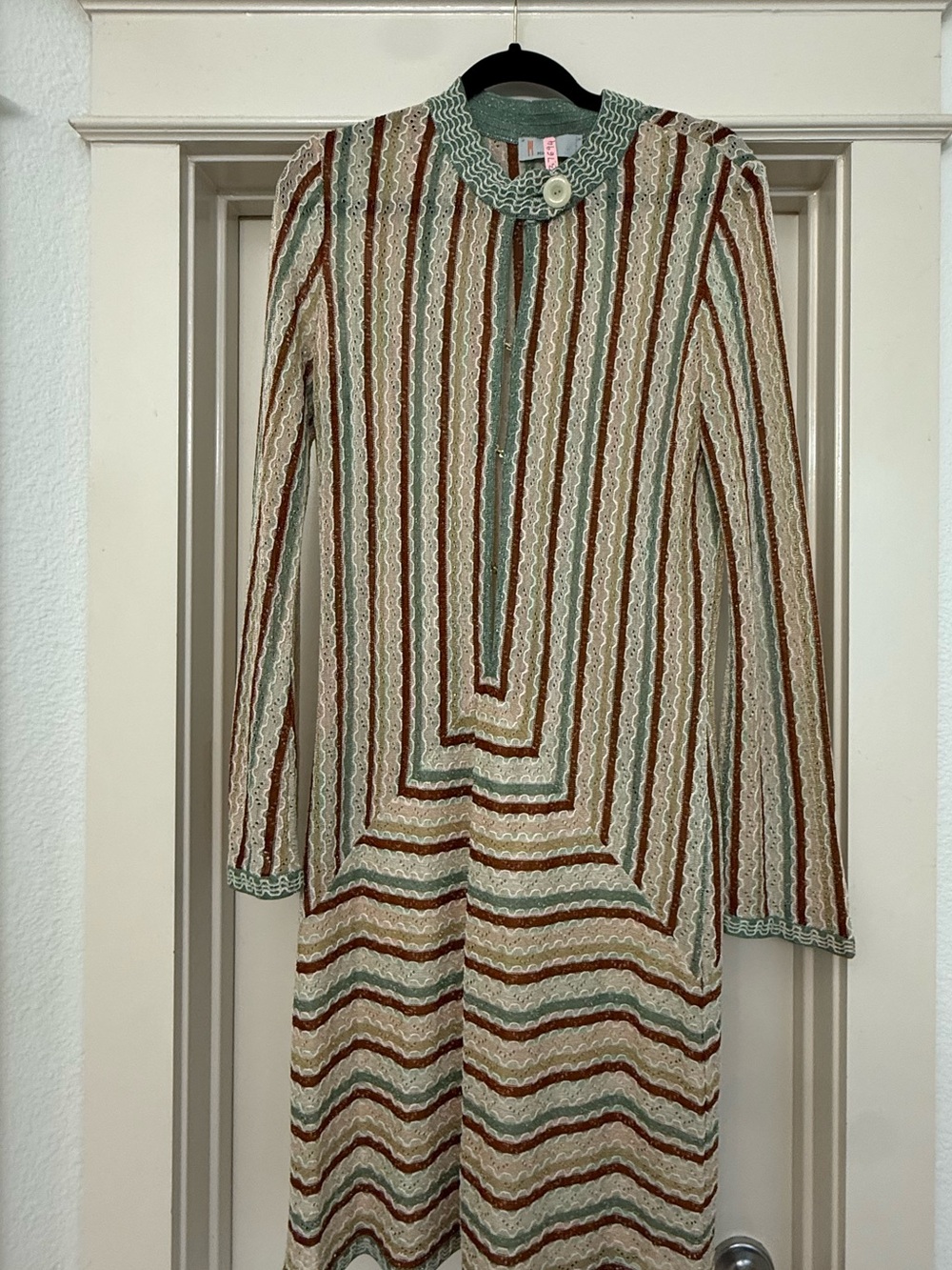 M by Missoni Sage, Cream & Rust Waved-Stripe Midi Dress